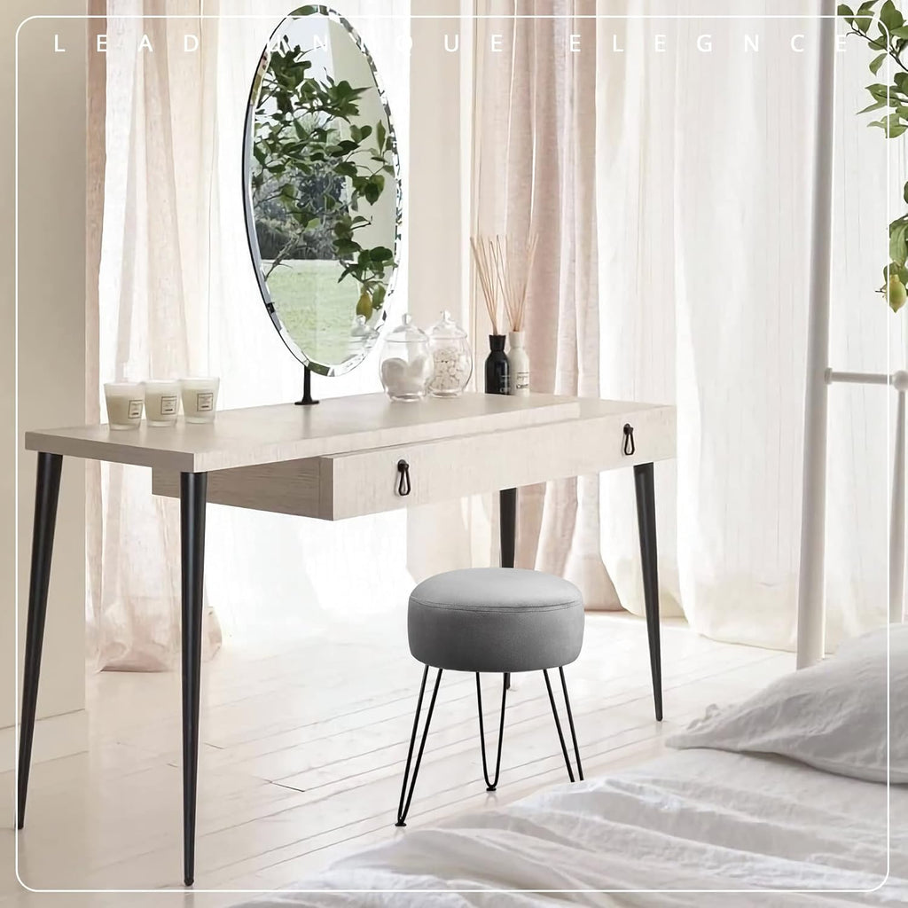 Vanity Stool, Gray Vanity Stools for Makeup Room, Round Ottoman Foot Stool, Velvet Footrest Vanity Chair for Bathroom Vanity, Bedroom, Living Room, Entryway, Offices, 300lbs