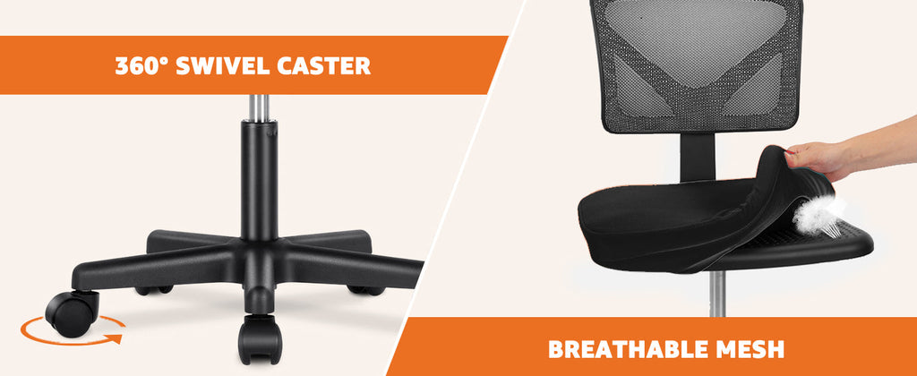 Small Office Desk Chair, Ergonomic Low-Back Mesh Rolling Work Swivel Chairs with Wheels, Armless Comfortable Seat Lumbar Support for Home, Bedroom, Study, Student, Adults,Classic Black