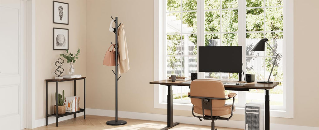 Coat Rack Freestanding with Natural Marble Base, Metal Coat Rack Stand with 10 Hooks, 3 Adjustable Size Coat Tree for Bags, Clothes, and Hats for Entryway, Bedroom, Hallway, Office, Black