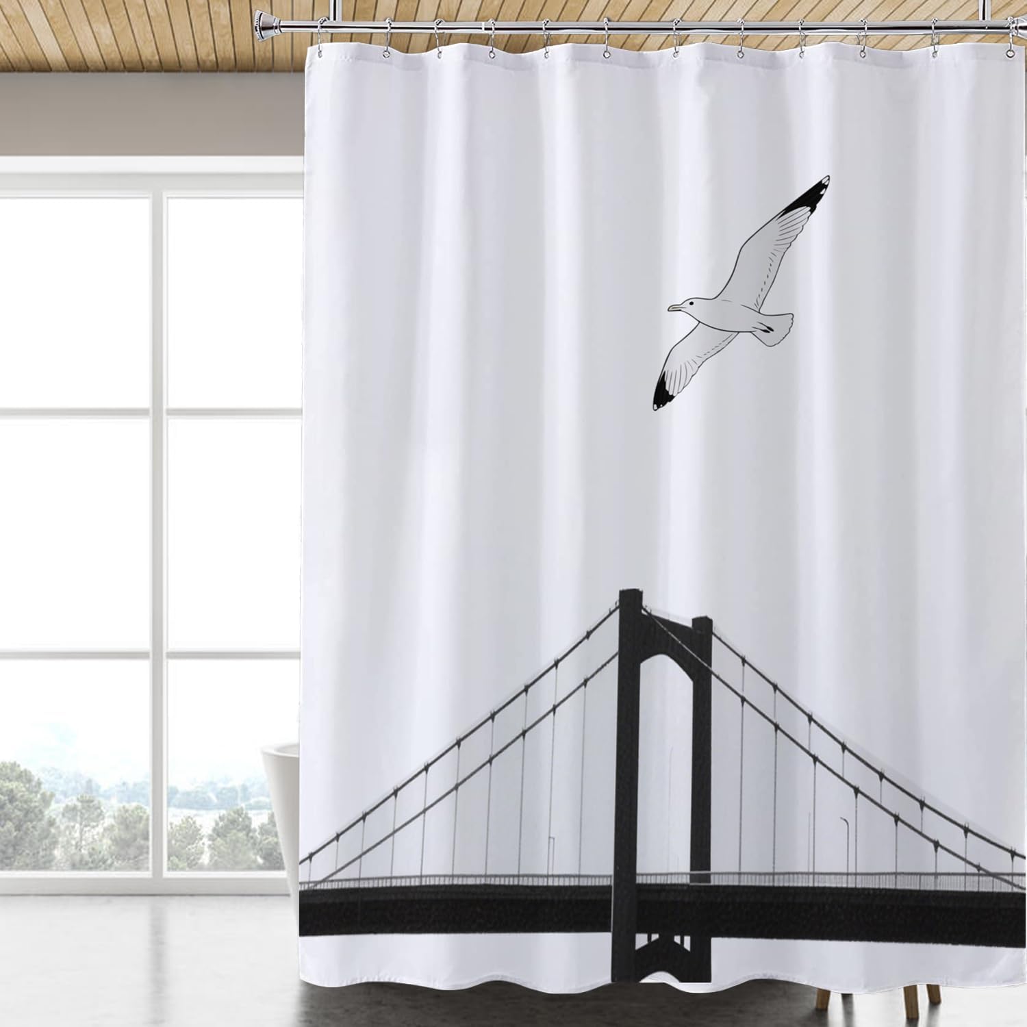 Fabric Shower Curtain Liner, Waterproof Hotel Quality, Bathroom Curtains Rust Resistant Grommets, 72 x 72 Machine Washable (Black)