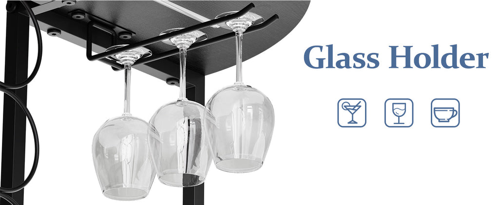 JKsmart Wine Bar Cabinet with LED Lights, Mini Wine Bar Cart with Storage and Glass Holder, Home Bar Coffee Bar for Liquor, 3-Tier Bar Table for Kitchen, Dining Room, Living Room, Black