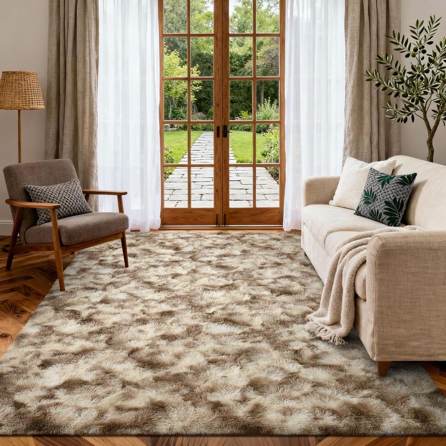 6x9 Ft Large Shag Rugs for Living Room, Tie-Dyed Ultra Soft Fluffy Furry Area Rugs for Bedroom Indoor Floor, Aesthetic Carpet for Kids Home Decor (Dark Grey)