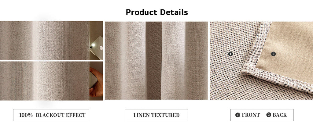 100% Blackout Linen Textured Curtains for Bedroom Solid Thermal Insulated Natural Beige Grommet Room Darkening Curtains & Drapes Luxury Decor for Living Room Nursery 52 x 84 Inch (2 Panels)
