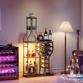 HavenlyYouth Liquor Cabinet for Home Bar, 5-Tier Wine Rack Freestanding Floor with Wine Glass Holder, Mini Bar Stand with 11 Wine Bottles, Bar Table with Storage for Living Room, Kitchen
