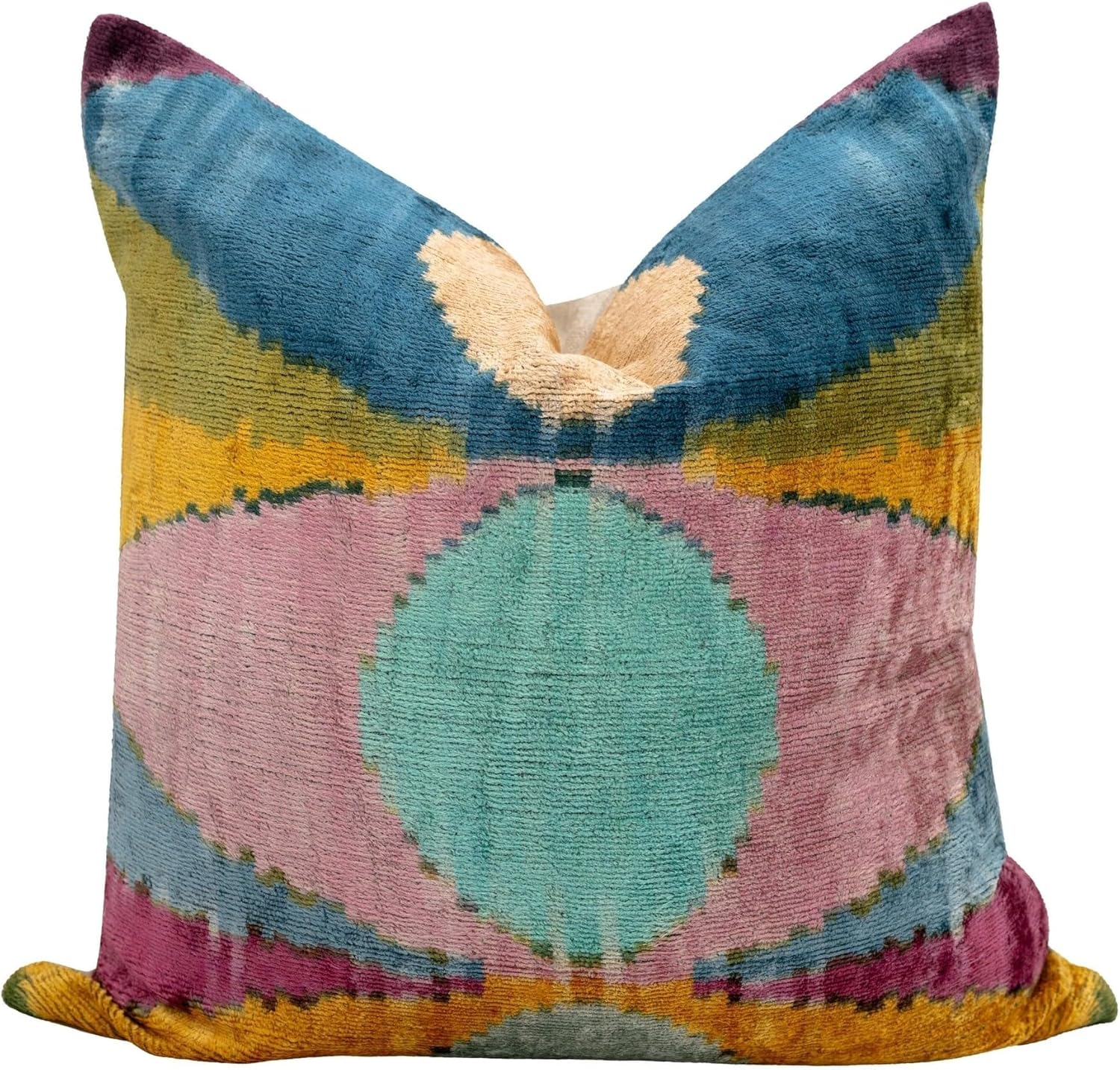 CANVELLO Handmade Velvet Throw Pillow with Multicolor Abstract Design - Premium Down Feather Insert - Luxurious 20"x20" Decorative Accent for Sofas and Couches