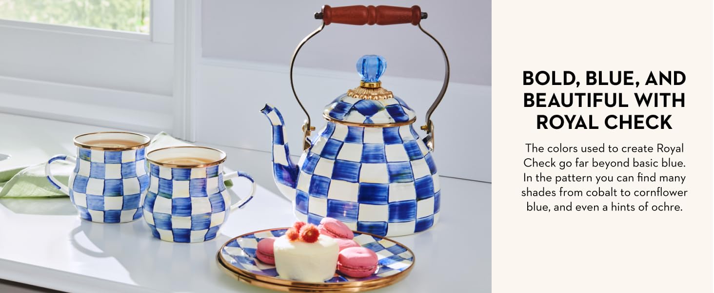 Enamel Pedestal Serving Platter, Decorative Serving Dish for Food, Mini, Black-and-White Courtly Check