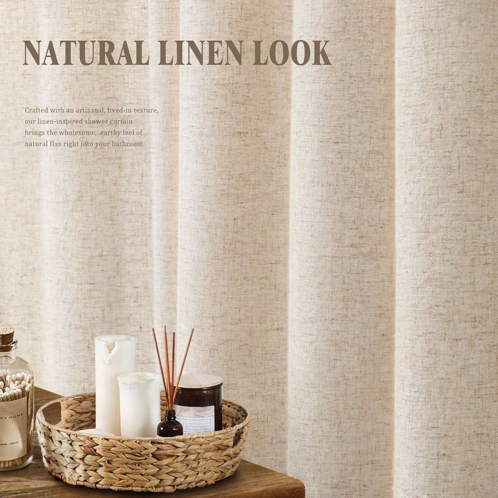 Shower Curtain Beige, Fabric Boho Farmhouse Shower Curtains for Bathroom Cream Cotton Natural Cloth Liner Set 72" W x 72" L